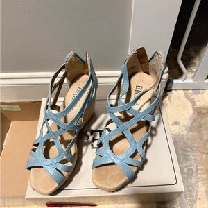 BKE Sky Blue Strappy Wedges